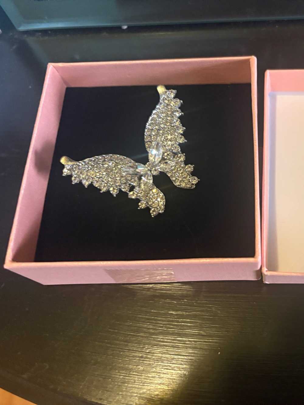 Crystal Butterfly Brooch Pin - Silver Rhinestone Accent